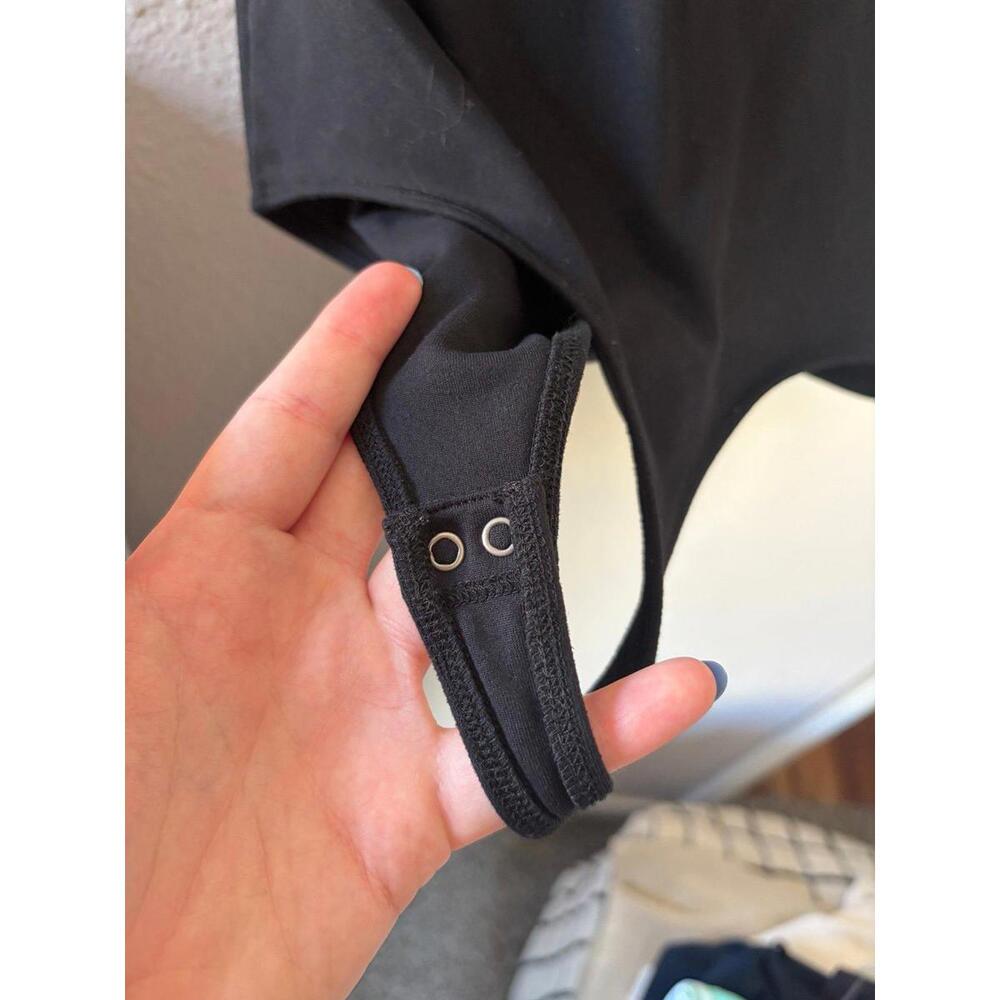 Abercrombie & Fitch Soft A&F Collection Square Neck Bodysuit Black Thick Materia - Picture 3 of 3